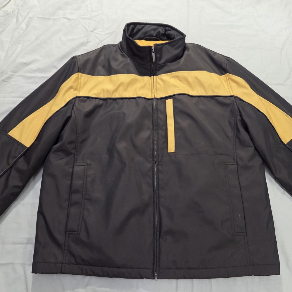 Cole Haan Quilt Lined Men's Winter Coat‎ Jacket Size Large Black Yellow Stripe - Picture 2 of 15